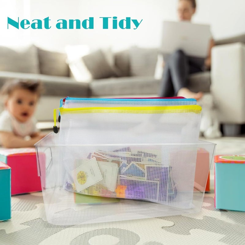 UMETDO 64pcs A4 Mesh Zipper Pouch Bags, Mesh Bags with Zipper Bulk, Pouches for Organization, Clear Storage Bags for Classroom, Travel, Office, Board Game - Image 5